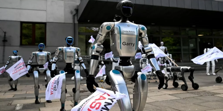 Robots en las calles de Varsovia: una protesta insólita contra el uso descontrolado de la inteligencia artificial